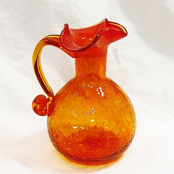 Vintage Mid-Century Modern LE Smith Amberina Crackle Glass Pitcher - Picture 3 of 6